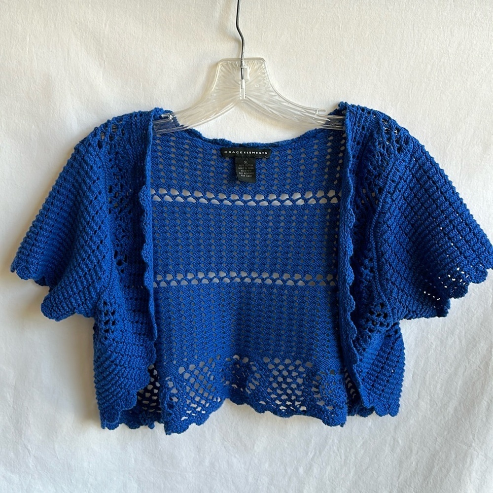 Blue open front cardigan shrug